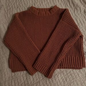 Brown Cowl Neck Chunky Knit Sweater